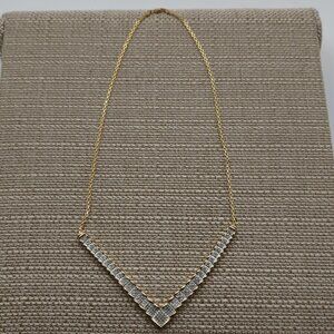 16 Inch Gold Over Sterling Silver Many Diamonds V Necklace B469